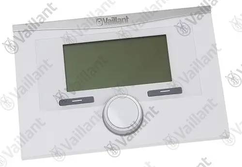 Vaillant Regler mit einem großen Display und Drehregler, ausgestattet mit Tasten und einer klaren Oberfläche, gestaltet für die Steuerung von Heizsystemen.